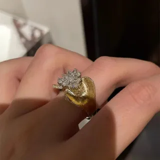 Anillo francés vintage ancho con brillantes