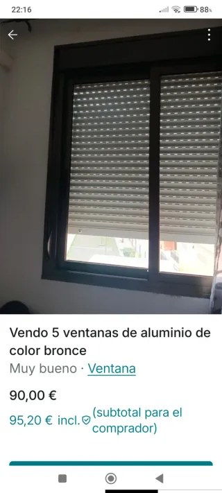 Vendo 5 ventanas de aluminio de color bronce.