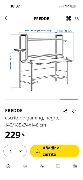 Escritorio Gaming IKEA FREDDE Negro