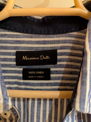 Camisa Massimo Dutti Lino Rayas Azul/Blanco