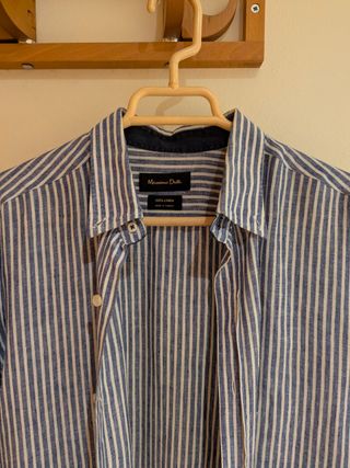 Camisa Massimo Dutti Lino Rayas Azul/Blanco
