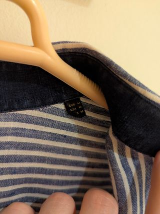 Camisa Massimo Dutti Lino Rayas Azul/Blanco