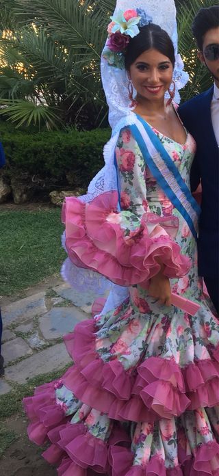 Vestido Flamenca Flores Volantes