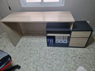 Mesa escritorio reversible madera y gris