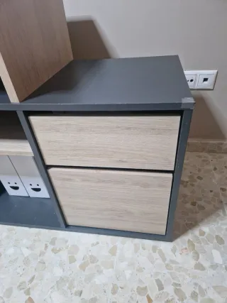 Mesa escritorio reversible madera y gris