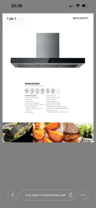 Campana extractora de 90 ERIS ELECTRIC