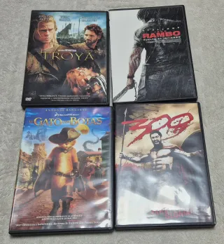 Lote 4 Películas DVD: Troya, Rambo, Gato con Botas