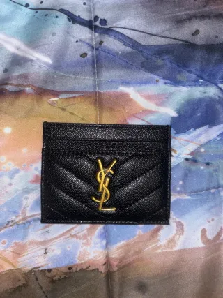 Portacarte Saint Laurent Nero Logo Oro
