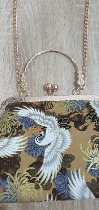 Bolso japonés vintage grullas cadena dorada