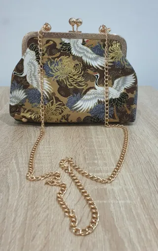 Bolso japonés vintage grullas cadena dorada
