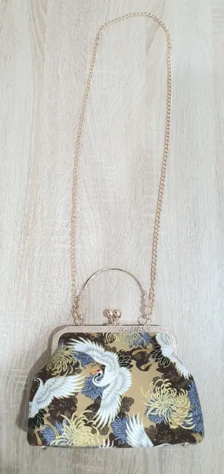 Bolso japonés vintage grullas cadena dorada