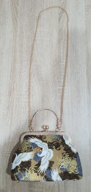 Bolso japonés vintage grullas cadena dorada