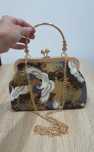 Bolso japonés vintage grullas cadena dorada