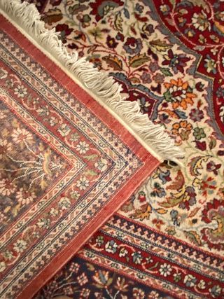 Alfombra Lana Rectangular Beige y Roja