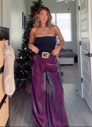 Pantalón satinado cinturón