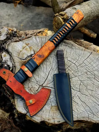 Hacha Vikinga Forjada a Mano + Cuchillo