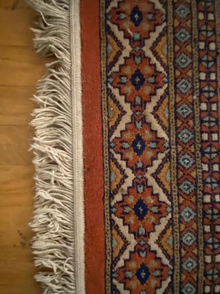 Alfombra lana rectangular beige y naranja