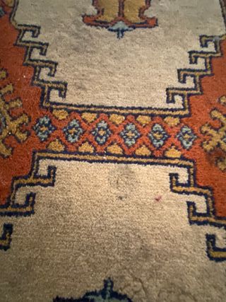 Alfombra lana rectangular beige y naranja