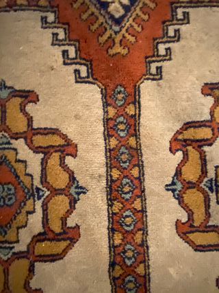 Alfombra lana rectangular beige y naranja