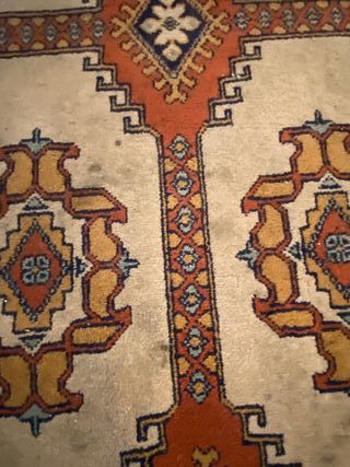 Alfombra lana rectangular beige y naranja