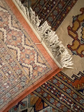 Alfombra lana rectangular beige y naranja