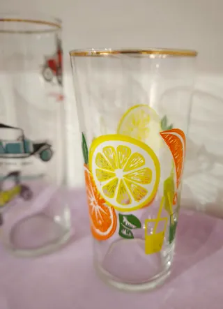 6 Vasos vintage de Vidrio con Borde Dorado