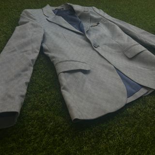 Chaqueta y chaleco traje gris azul
