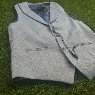 Chaqueta y chaleco traje gris azul