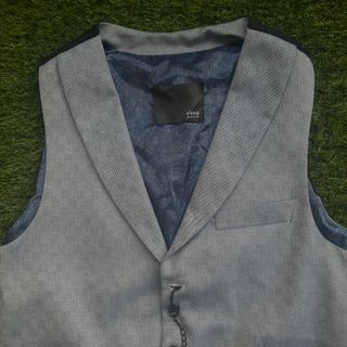Chaqueta y chaleco traje gris azul