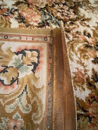 Alfombra de lana 100% floral beige y rosa