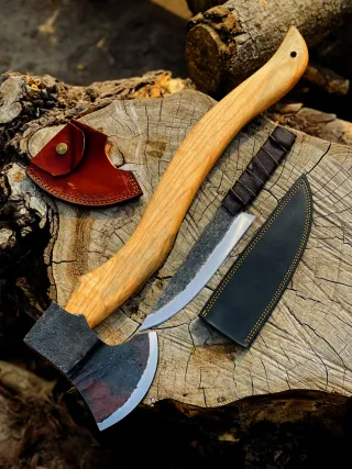 Hacha Bushcraft Acero Carbono + Cuchillo