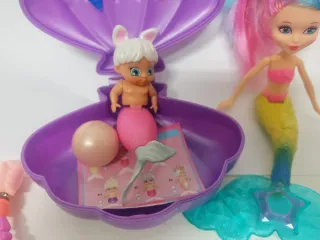 Lote Muñecas Sirena y Bebé con Accesorios