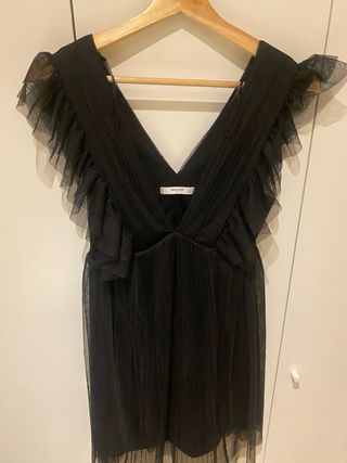 Vestido Mango Negro Volantes Tul
