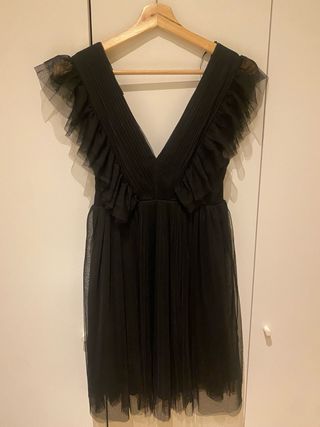 Vestido Mango Negro Volantes Tul