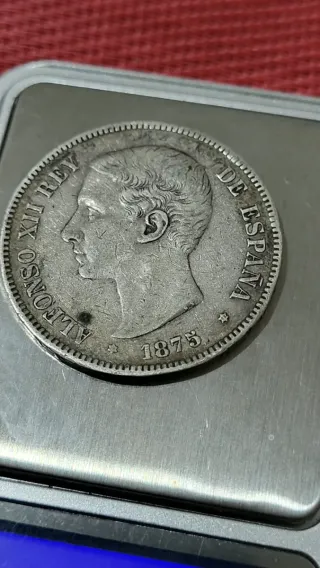 Moneda Plata Alfonso XII Rey 1875