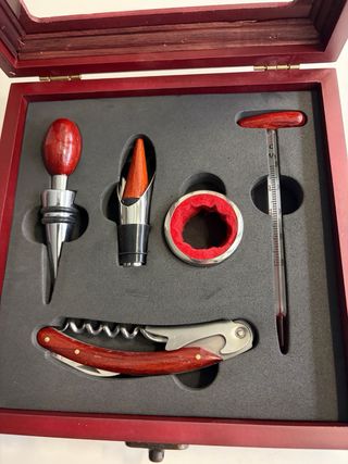 Set accesorios vino madera y metal