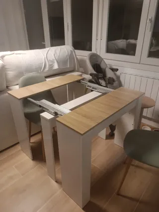 Consola mesa extensible roble y blanco