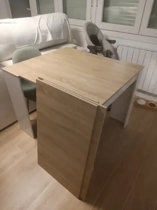 Consola mesa extensible roble y blanco