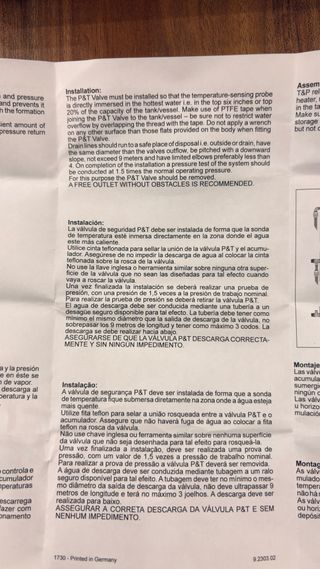 Válvula temperatura e pressão 6 bar
