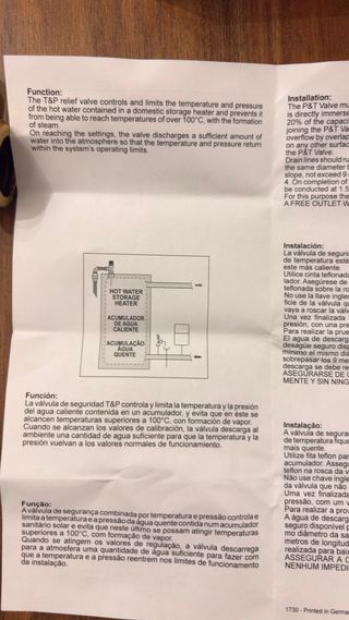 Válvula temperatura e pressão 6 bar