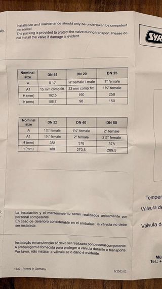 Válvula temperatura e pressão 6 bar