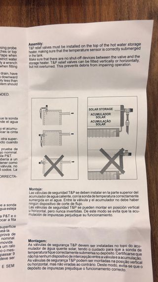 Válvula temperatura e pressão 6 bar