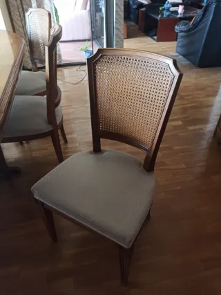 Mesa de comedor ovalada y 6 sillas.