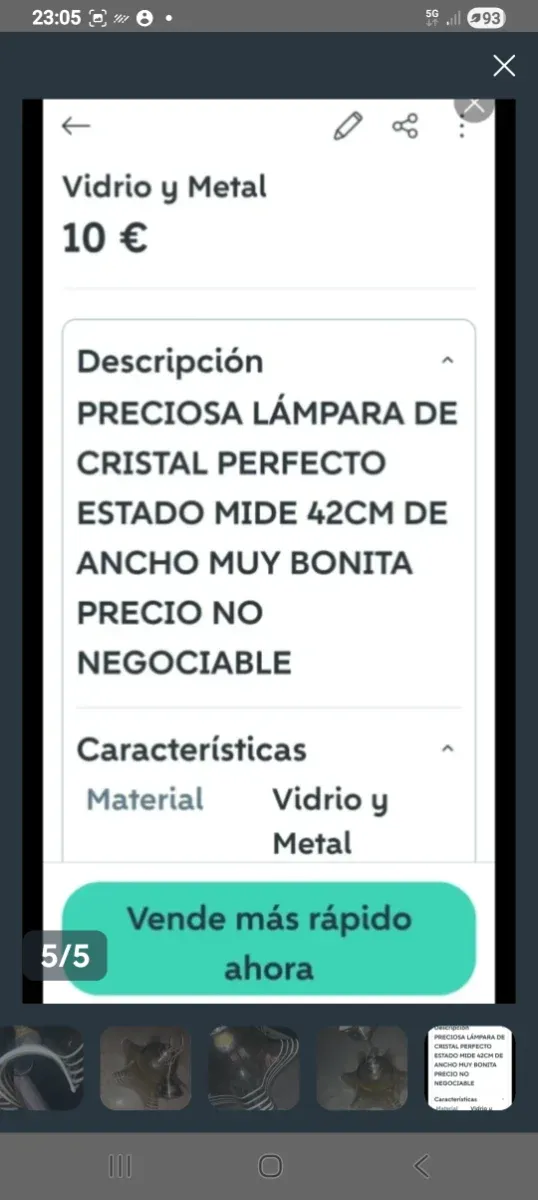 Lámpara Vintage Cristal y Metal