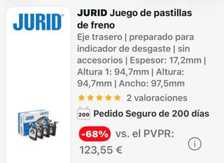 Pastillas de freno JURID nuevas.