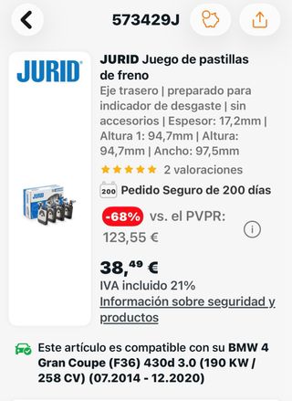 Pastillas de freno JURID nuevas.