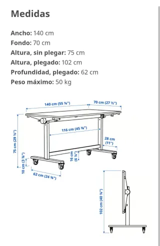 Mesa plegable con ruedas IKEA MITTZON