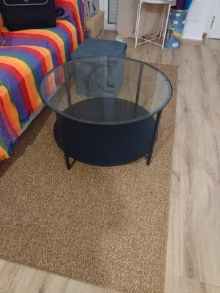 Mesa de centro cristal y metal negra