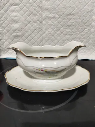 Salsera Vintage Porcelana Santa Clara Dorada