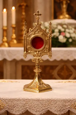 Relicario latón gótico dorado